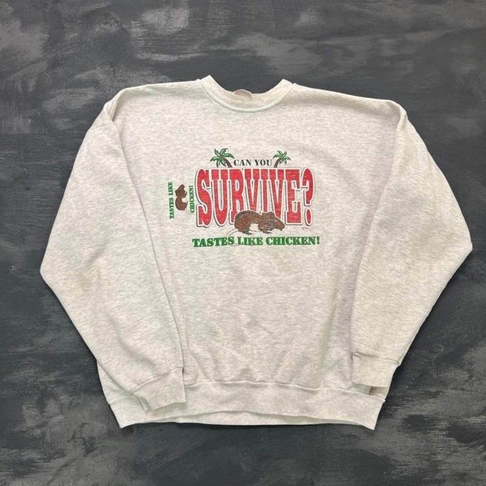 Vintage Can You‎ Survive Sweatshirt Mens XL Gray 1990s Rat Food